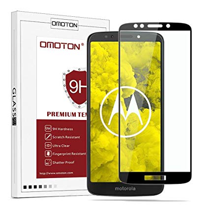 OMOTON Moto G6 Play Screen Protector- Full Coverage Tempered Glass Screen Protector - [3D Round Edge] [9H Hardness] [Crystal Clear] [Scratch Resist] for Moto G6 Play, Black