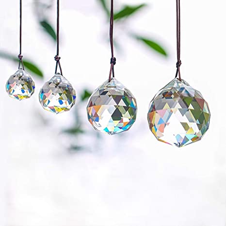 H&D 4pcs Fengshui Crystal Ball Prism Pendant Suncatcher Hanging Crystals Rainbow Prisms for Windows (20mm,30mm,40mm,50mm)