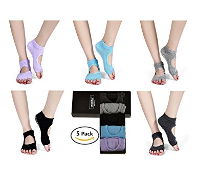 Yoga Socks, Pilates Socks, Toeless Non Slip Skid With Grips For Women by Ecocity(Pack of 5)