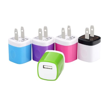 Wall Charger Ailkin 5-Pack 5V1AMP 1-Port USB Home Travel Wall Charger Plug Power Adapter For iPhone 6s6s plus 66 plus 5S 5 4S Samsung S6 S5 S4 S3 HTC LG Motorola And More Colorful