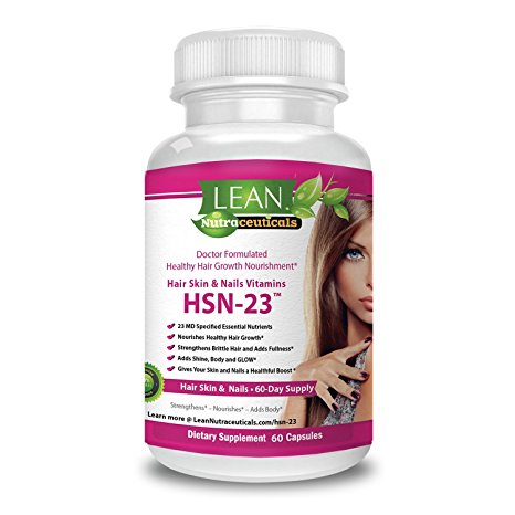Healthy Hair Vitamins 60 Day Supply MD Formulated HSN-23 Hair Skin & Nails Vitamins for Men & Women - 7500 mcg Biotin, Nourishing Collagen & Hyaluronic Acid   Amino Acids - LEAN Nutraceuticals