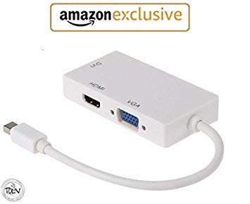 Tolv 3 in1 Mini Displayport Thunderbolt to HDMI/DVI/VGA Display Port Cable Adapter for Apple MacBook, Microsoft Surface Pro/2, 3 (White)