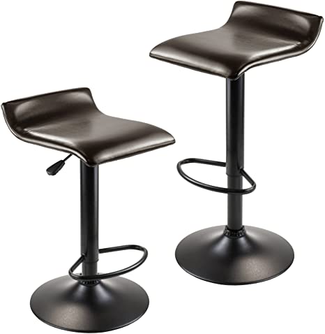 Winsome Wood Paris Adjustable Swivel Airlift Stool with PU Leather Seat, Black Metal Base, Set of 2