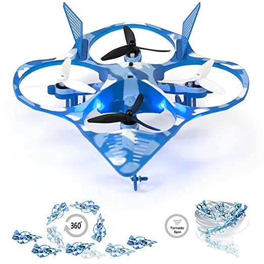 RC Stunt Drone Quadcopter Blue Camo Fighter Jet w/ 360 Flip: Crash Proof, 2.4GHz, 4 CH, 3 Blade Propellers