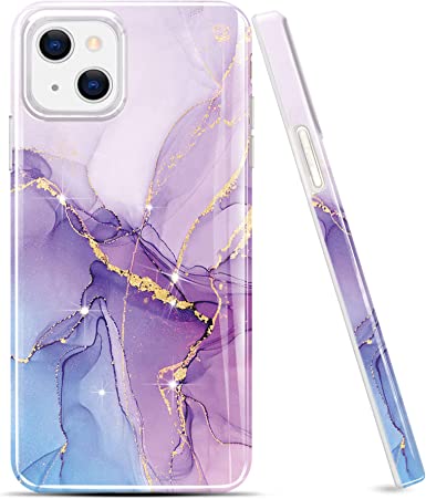 luolnh Gold Glitter Sparkle Case Compatible with iPhone 13 Case Marble Design Shockproof Slim Soft Silicone TPU Bumper Cover Phone Case for iPhone 13 6.1 Inch 2021-Purple/Blue