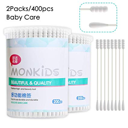 400pcs Anti-bacterial Cotton Swabs for Infant Baby/kid/Adult, Round&Spiral Head Qtip for Baby Ear Nose Clean, 100% Cotton Double Tipped Paper Sticks Multipurpose Cotton Buds Cleaning Sterile Sticks