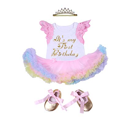 BABAYPREG 1st Birthday Baby Girls Tutu Romper Dress Shoe Headband 3Pcs Outfits