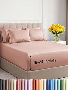 Extra Deep Queen Sheet Set - 6 Piece Breathable & Cooling Sheets - Hotel Luxury Bed Sheets Set - Easy & Secure Fit - Soft, Wrinkle Free & Comfy Sheets Set - Mauve Sheet Set w/Extra Deep Pockets