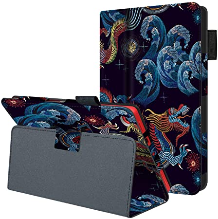 Huasiru Painting Case for All-New Fire 7 Tablet (9th Generation, 2019 Released) with Auto Sleep/Wake, Black Dragon