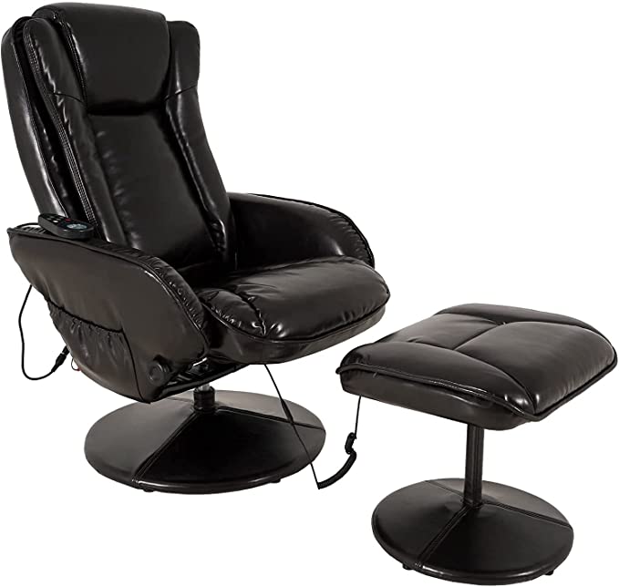JC HOME Drammen Massaging Leather Recliner and Ottoman with Leather-Wrapped Base,Chocolate