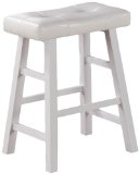 Set of 2 Country Series Counter Stool - 24H - in White Finish with Faux Leather
