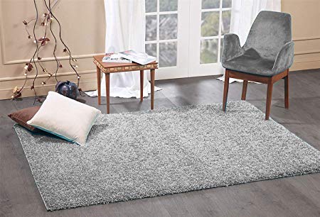 FunkyBuys® Shaggy Rug Plain 5cm Thick Soft Pile Modern 100% Berclon Twist Fibre Non-Shed Polyproylene Heat Set - AVAILABLE IN 6 SIZES On Amazon (Grey, 200cm x 290cm (6ft 7" x 9ft 6"))
