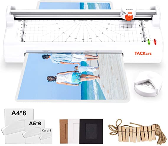 Laminator, A4 A5 A6 A7 Hot and Cold Laminator with Paper Controller, Cutter, 2 Rollers, 20 Laminator Pouches, Laminating Speed 330mm, ABS, Mini Laminating Machine, Laminator for Home Office, MTL02