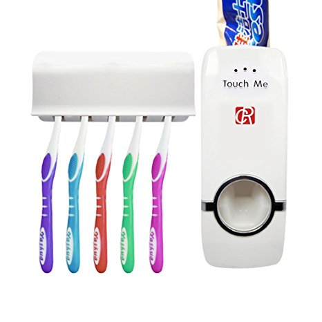 RC Wall Mounted Auto Toothpaste Dispenser and Toothbrush Holder, Bathroom Storage Organization.(White)