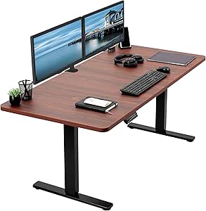 VIVO Electric Height Adjustable 60 x 30 inch Memory Stand Up Desk, Dark Walnut Table Top, Black Frame, 1B Series, DESK-KIT-1B6D-30