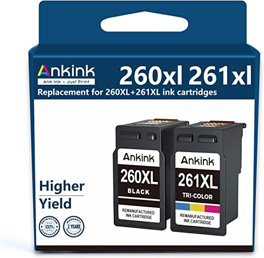 Ankink Higher Yield PG-260XL and CL-261XL Replacement for Canon 260 and 261 Ink Cartridges for Canon TS5300 TS5320 TS6400 TS6420 TS6420a TR7020 TR7020a TR7022 All-in-One Wireless Printer