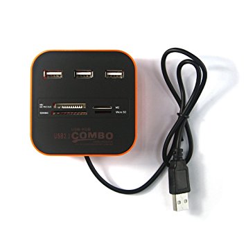 Cables Kart All In One COMBO Card Reader & 3 Port USB 2.0 Hub - 2 Year Warranty (Orange)