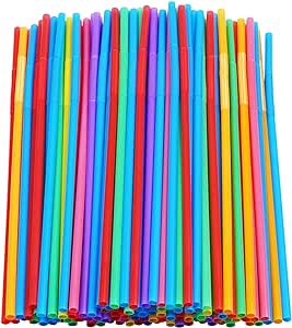 200 Pcs Colorful Plastic Long Flexible Straws.(0.23'' Diameter and 10.2" Long)