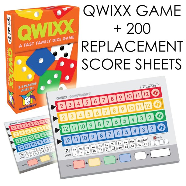 Qwixx [Expansion Bundle] - A Fast Family Dice Game + Includes 200 Quixx Replacement Score Cards / Sheets
