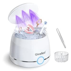 GiveBest Ultrasonic Retainer Denture Cleaner - 45k UV Ultrasonic Jewelry Cleaner Machine for All Diamond, Cleaning Machine for Teeth, Clean Pod for Mouth-Guard Aligner, Whitening Trays,Toothbrush Head