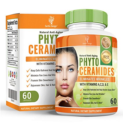 Phytoceramides - 40mg Ceramides - With Added Vitamin A C D E - Derived from Rice for Women and Men - Suitable for Vegetarians - 60 Capsules (2 Month Supply) by Earths Design