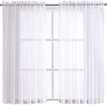 Sheeroom White Sheer Curtains with Pocket for Bedroom, 55 x 63 inch, 2 Panels