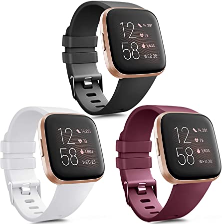 Vancle 3 Pack for Fitbit Versa Strap/Fitbit Versa 2 Strap/Fitbit Versa Lite Strap, Classic TPU Silicone Sport Adjustable Replacement Wrist Band for Fitbit Versa/Fitbit Versa 2