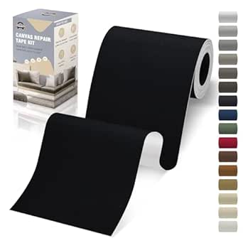 Canvas Repair Tape Self Adhesive, Black Fabric Patches for Furniture, 4x79 Inch Waterproof Canvas Repair Patch for Boat Covers, Sofas, Chairs, Tote Bags, Couches, Tents, Sun Shades