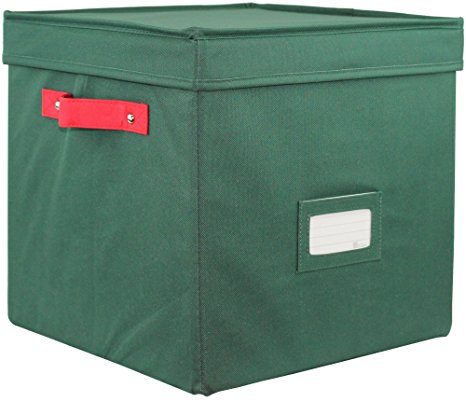 Zober Premium 600D Polyester Christmas Ornament Storage Box with Lid - Adjustable Ornament Storage Container with Dividers - Holds up To 64 Round Ornaments - 12 x 12 x 12 - Green