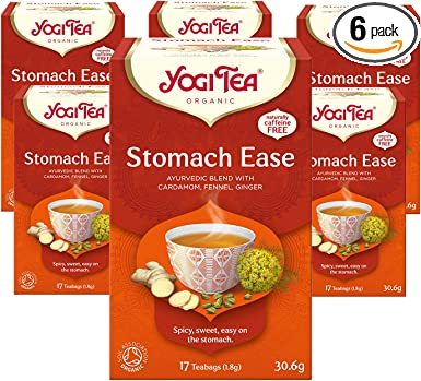 Yogi Tea, Stomach Ease, Organic Herbal Tea, Naturally Caffeine Free, Blend of Cardamom, Fennel and Ginger, 6 Packs x 17 Tea Bags (102 Teabags Total)