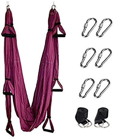 Bormart Aerial Yoga Swing - Ultra Strong Antigravity Yoga Hammock/Trapeze/Sling for Air Yoga Inversion Exercises - Include 2 Extensions Straps, Carabiners and Carrying Bag