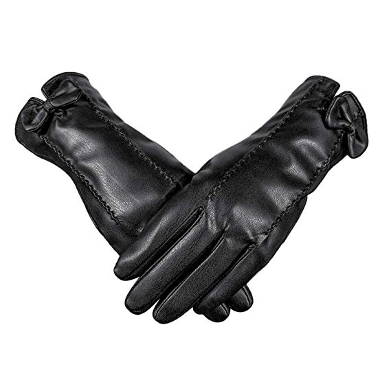 Leather Gloves Women, MEZETIHE Women PU Leather Texting Driving Touchscreen Winter Warm Fleece Liner Gloves