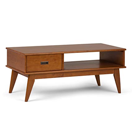 Simpli Home 3AXCDRP-01-TK Draper Mid Century Solid Wood, Coffee Table, Teak Brown