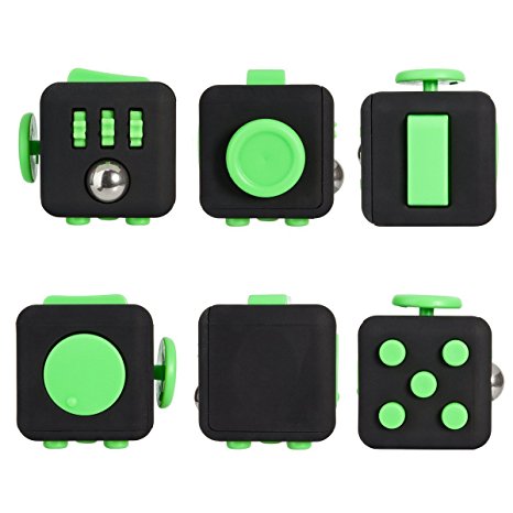 Fidget Cube for Fidgeters! Relieve Stress, Anxiety, and Boredom for Children and Adults (Black-Green)