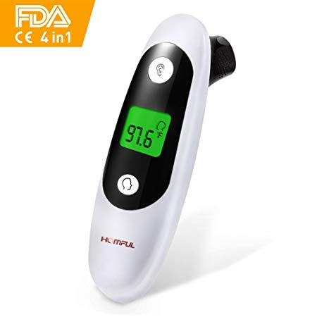 Ear Thermometer with Forehead Function, Homful Infrared Digital Thermometer LCD with Backlit FDA CE Proved, Clinically Calibrated Medical Thermometer with Fever Alarm for Baby Kids Adults (White)