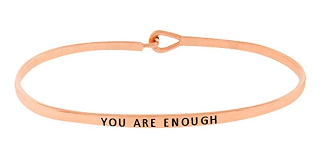 Women's "YOU ARE ENOUGH" Positive Inspirational Message Engraved Thin Brass Bangle Hook Bracelet