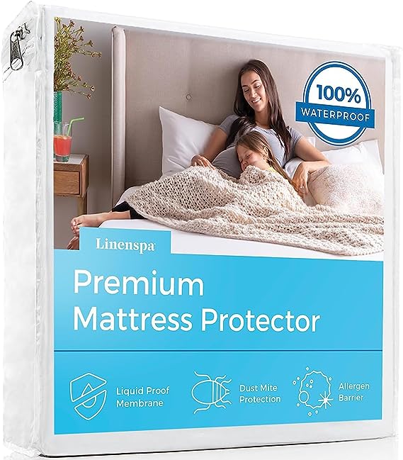 Linenspa Waterproof Smooth Top Premium King Mattress Protector, Breathable & Hypoallergenic King Mattress Covers White