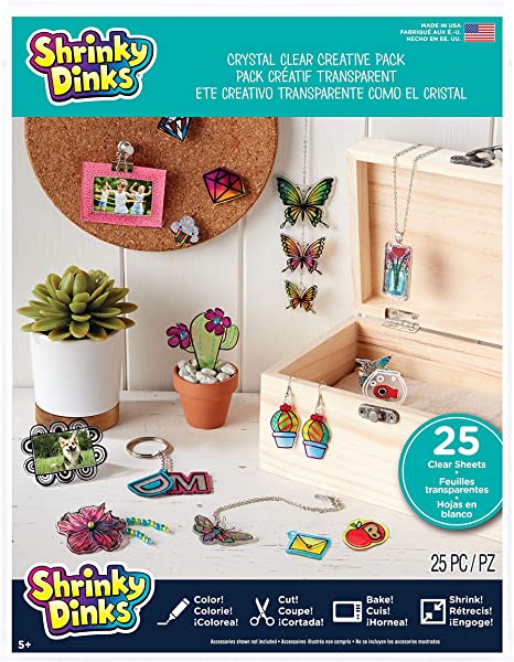 Shrinky Dinks Creative Pack, 25 Sheets Crystal Clear, Kids Art and Craft Activity Set, Kids Toys for Ages 6 Up, Gifts and Presents