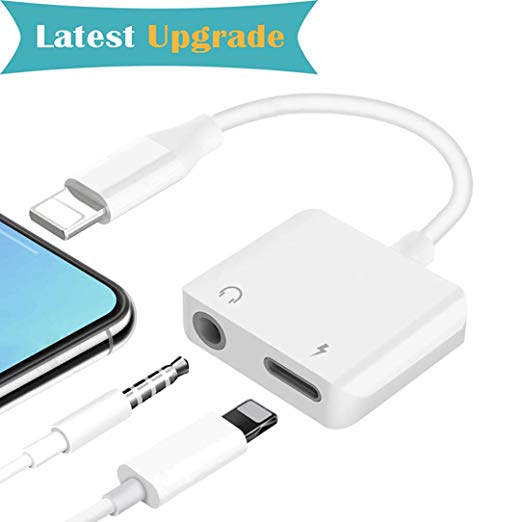 Compatible for iPhone Adapter 2 in1 Jack Headphone Adapter Audio to 3.5mm Dongle Aux Splitter Adaptor Earphone Audio   Charge Compatible for iPhone X 8/8P 7/7P/ iPod/iPad Support iOS 11 or Later