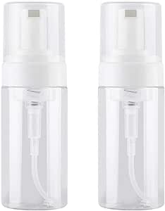 2Pcs 100ML 3.5OZ Refillable Clear Plastic Foaming Pump Dispenser Empty Foamer Bottle Travel Toiletries Bottle Cosmetic Container Jar Vial for Shampoo Body Wash and More