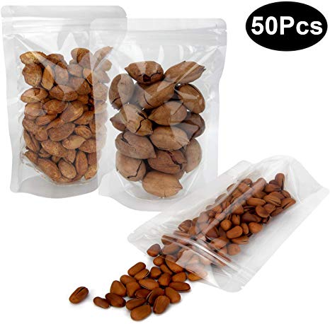 50 Pack Stand Up Pouch Bags, Resealable Clear Zip Lock Pouches With Tear Notch for Food Packing (3.9 X 5.9IN)
