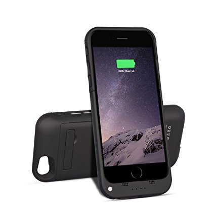 Btopllc for iPhone 6/6s Cellphone Battery Charger Cases, 3500mAh Portable Power Bank Rechargeable with Stand 4.7 Inches Battery Case-Black
