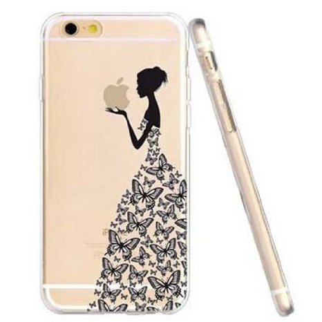 iPhone 6 Case JIAXIUFEN TPU Silicone Gel Soft Clear Case Cover for Iphone 6 6S - Henna Series Apple Butterfly Girl