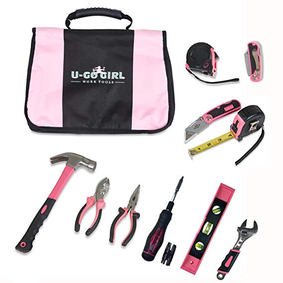 U-GoGirl Work Tools, Expanded Household Pink Tool Kit with a Balanced Fit for Woman’s Hands. Just like our original kit, with more tools. As tough as men’s tools.for Lady DIYer’s and Handywomen.
