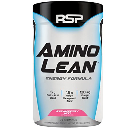 RSP AminoLean - Energy & Weight Loss Formula, BCAA Powder with CLA, Green Tea Extract and Caffeine for Building Lean Muscle and Burning Fat, Strawberry Kiwi, 70 Servings