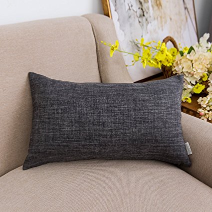 Lined Linen Throw Pillow Cover Cushion Case from Jeanerlor Home Decor for Couch, 12x20 inch (30 x 50 cm), Dark Grey