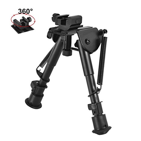 Dandelion 6'' to 9'' Bipod Spring Return Sniper Tactical Rifle Scope Rubber Feet, Center Height Adjustable Height, Rail Mount Adapter Included
