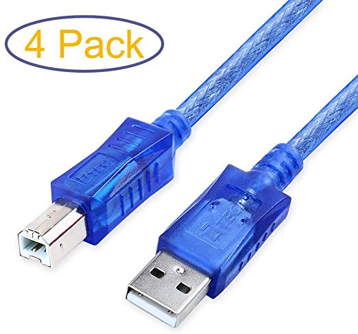 DTECH (4 Pack) USB 2.0 Cable A Male to B Male High Speed USB Printer KVM Data Wire 6 Feet