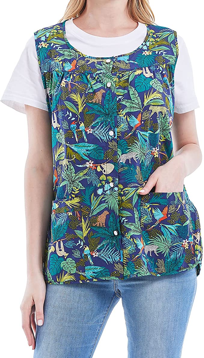 Nanxson Women Cobbler Apron with 2 Patch Pockets, Cotton Printed Bib, Smock with Buttons for Work Chef kitchen CF3177