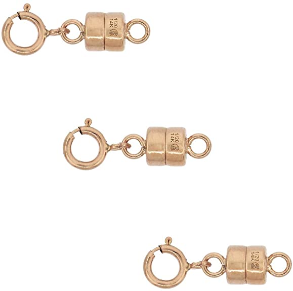 14k Rose Gold-Filled 4 mm Magnetic Clasp Converter for Light Necklaces USA, Square Edge 5.5 mm Spring Ring